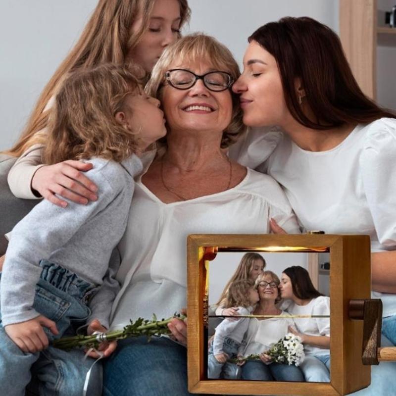 Desktop Photo Frame Hand Crank Photo Album Desk Photo Book Customs Picture Flipbook Frame Grandma Gift for Womens P9YB