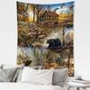 Brown Bear And Elk Forest Cabin Tapestry Wall Hanging Modern Art Landscape Hippie Bohemian Living Room Bedroom Home Decor