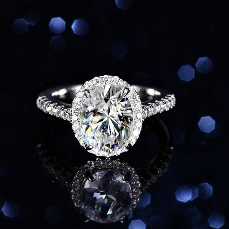 Bague Ringen Luxury 2.0 Carat Moissanite Oval Cut Diamond Rings For Women Band 100% 925 Sterling Silver Wedding Engagement Gift