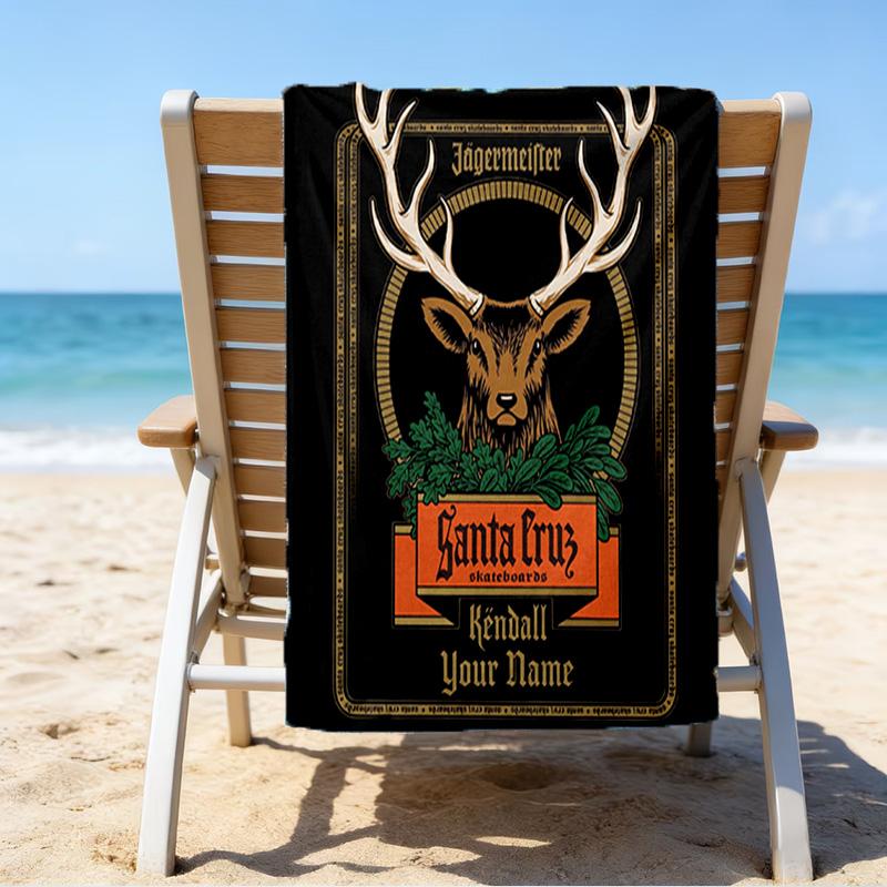 Custom Name Beach Towel Jager-meister Spirit Drink Beach Towel, Soft Microfiber, Gift for Her/Him, Birthday, for Pool, Beach, Travel, Fan gifts