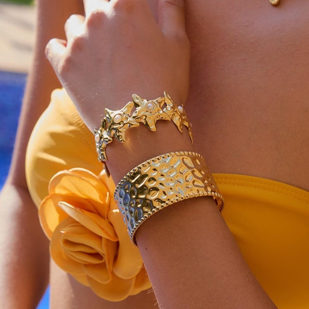 Hollow Flower Open Cuff Bracelets Irregular Stainless Steel Bracelets Geometric Bangles Jewelry