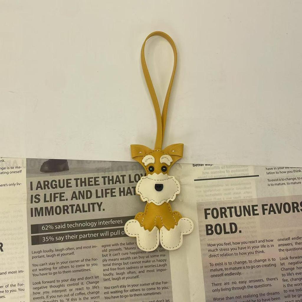 Schnauzer Puppy Leather Keychain Bag Charm
