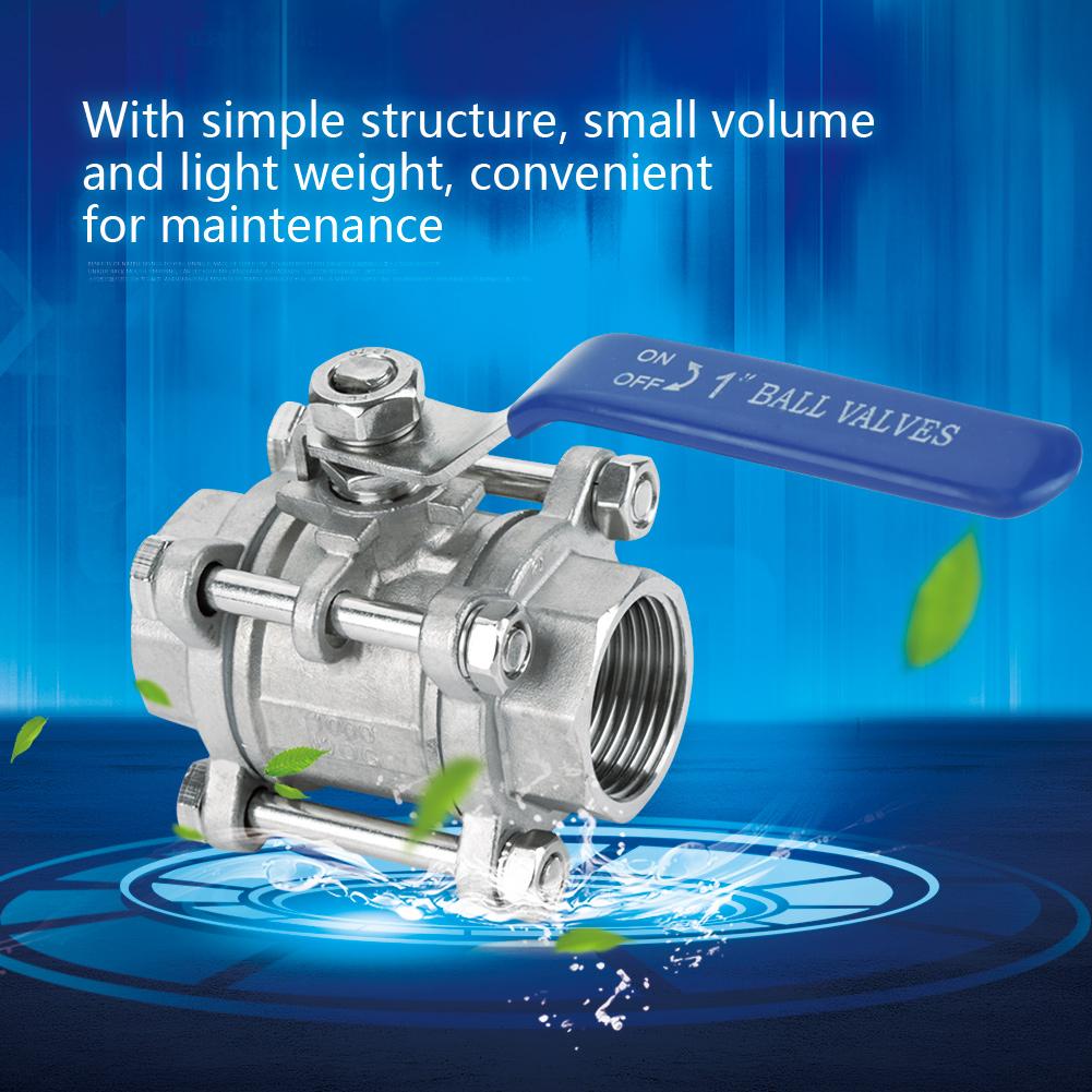 304 Stainless Steel Three Piece Full Port Female Ball Valve 1  BSPT 1000WOG