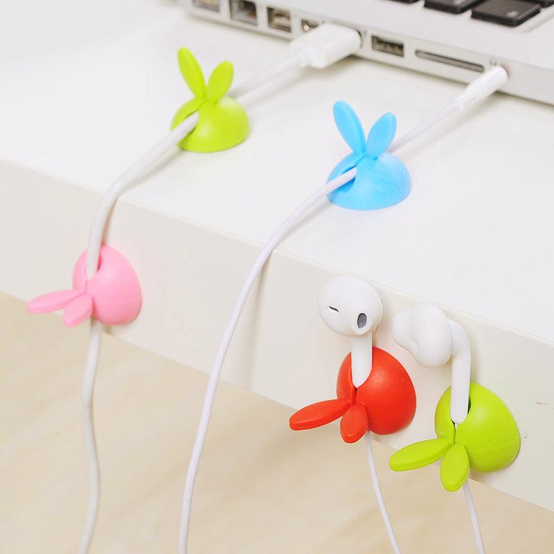 4pcs Wholesale Colorful Rabbit Wire Clamp Desk Neatly Wire Usb Car small rabbit wire  Charger Wire Rack Accessories Secure Desk