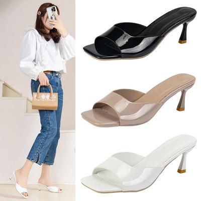 Women's Summer Plus Size High Heel Sandals One Word Square Head Fine Heel Casual Shoes