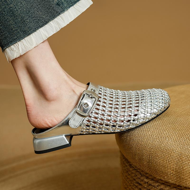 Fashion 2025 Summer Fashion Mueller Slippers Woman Low Heel Soft Bottom Casual Shoes Breathable Mesh Shoes Woman Fashion Braided Shoes