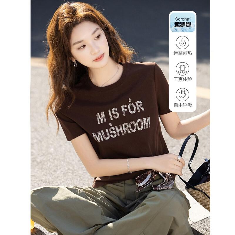 Women s Sorona Detachable Scarf Letter Print Short Sleeve T-Shirt S
