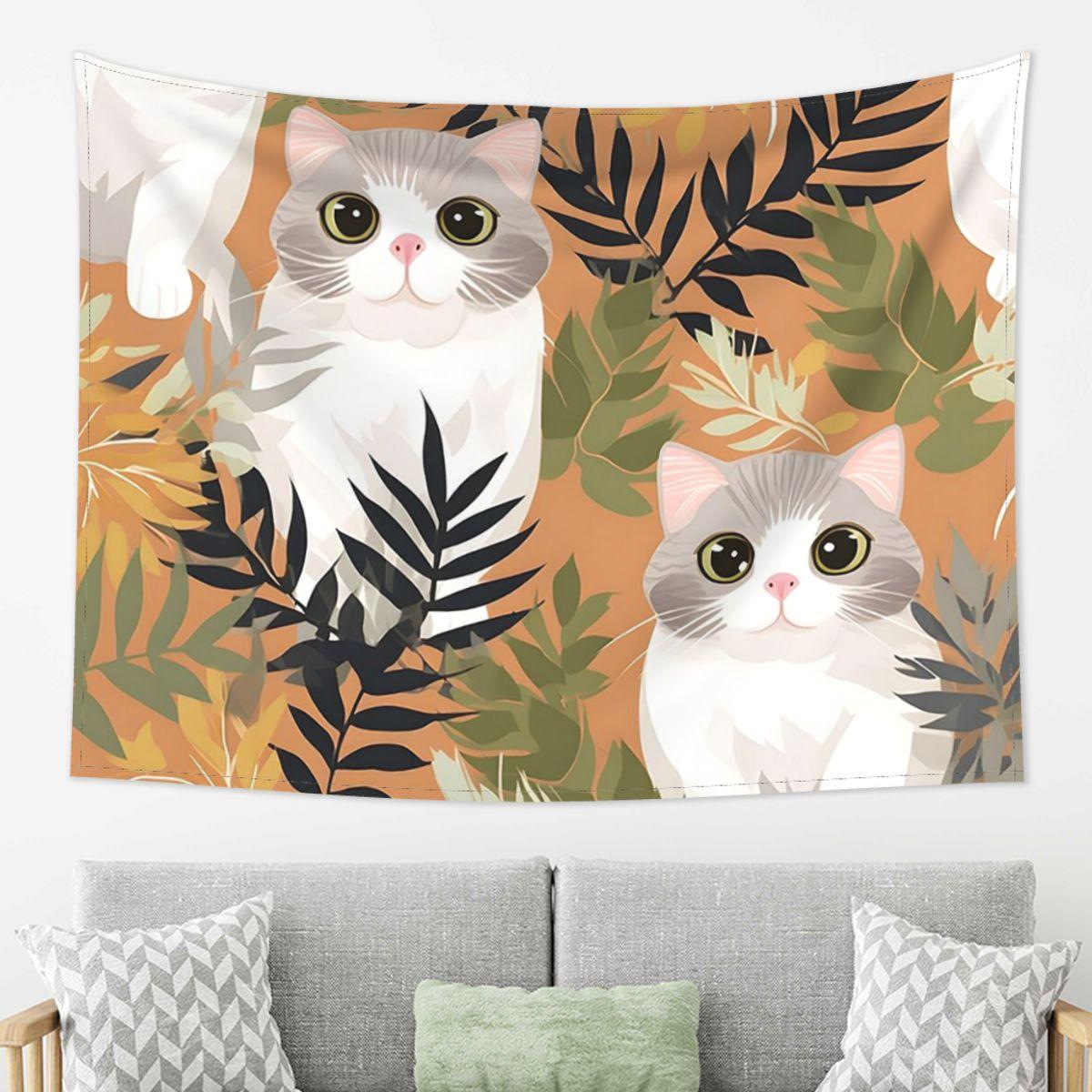 

Gray Ginger And Siamese Kittens Cats Tapestry Wall Hanging Aesthetic Home Decor Tapestries for Dorm Room 74x94cm(29x37in)