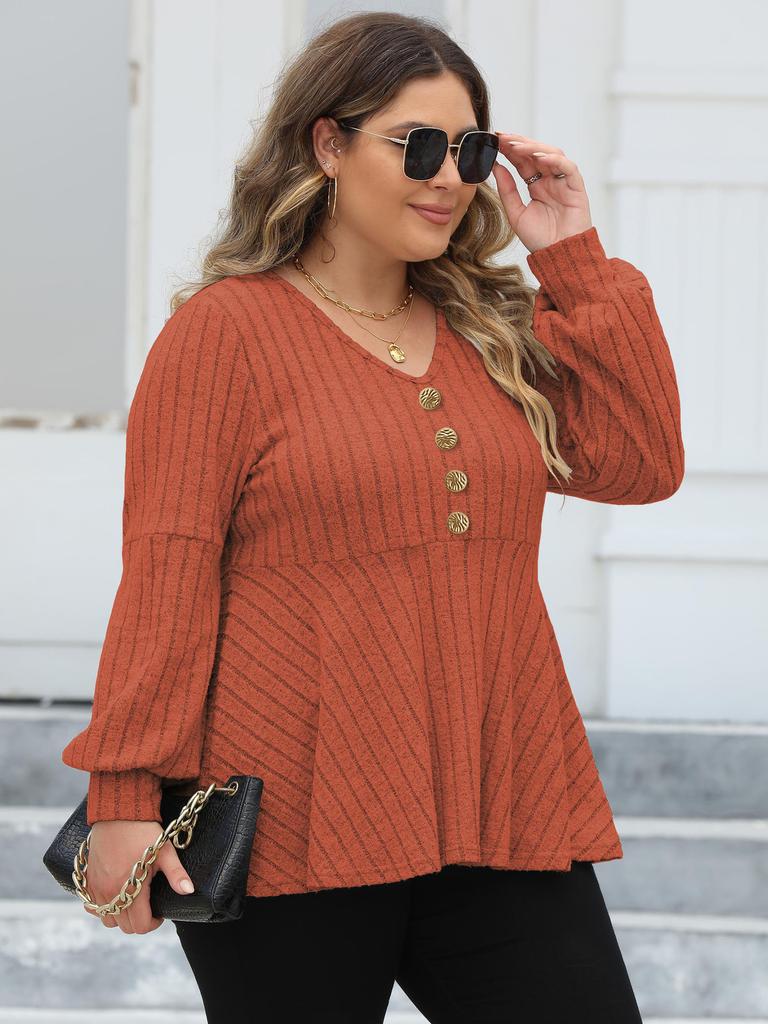 Women's Doll Shirt V-neck Pit Strip Lantern Sleeve T-shirt Gold Button Splicing Casual Versatile Top