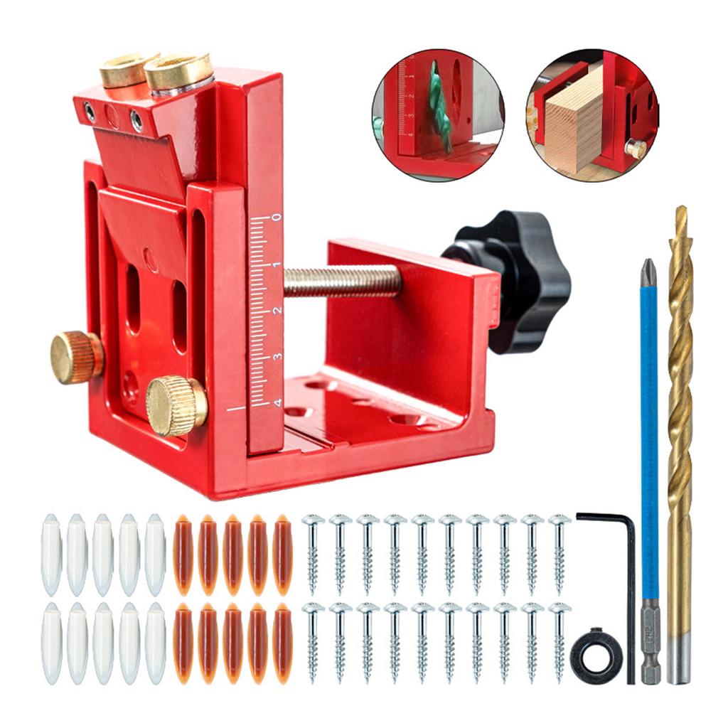 Pocket Hole Jig Kit Adjustable Angle Drill Guide with Screws Wood Plug Wrench for Woodworking