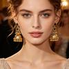 European-Indian Style Antique Silver Hollow Bell Tassel Dangle Earrings