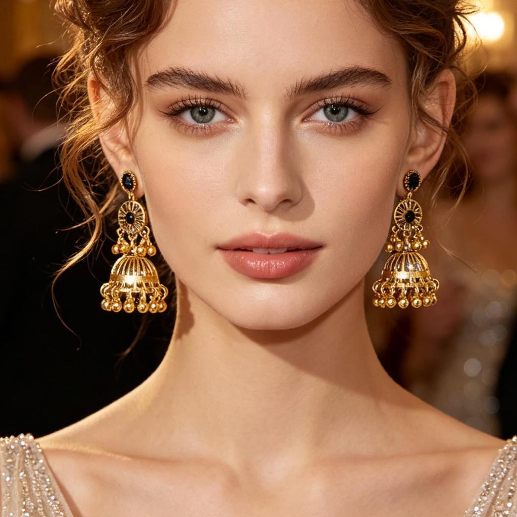 European-Indian Style Antique Silver Hollow Bell Tassel Dangle Earrings