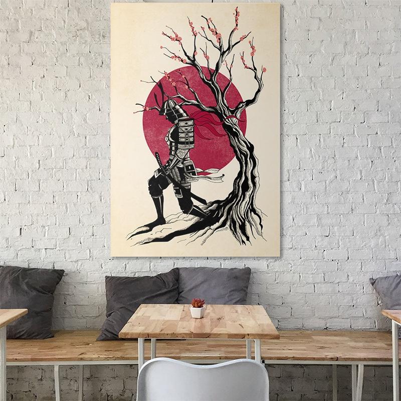 Japanese Ink Canvas Art Print Poster Samurai Couple Cherry Tree Wall Art Paintings for Living Room Decoration Home Decor