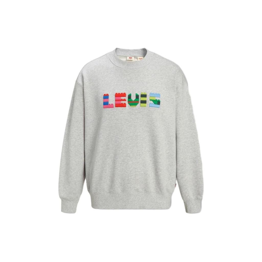 Levis X Lego Letter Embroidered Crew Neck Long Sleeve Sweatshirt Men sweatshirt Gray A5441-0000