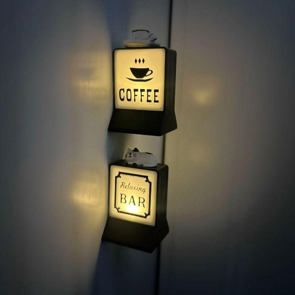 Creative Coffee Shop Fridge Magnet Cute Cat Model Three-Dimensional Bar Luminous Light Boxes Miniature Warm Glow