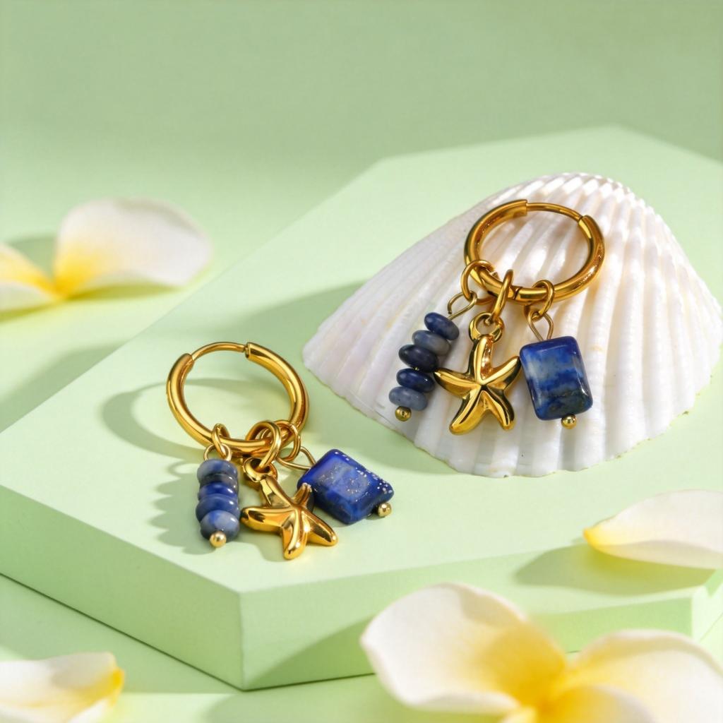 Stainless Steel Vintage Hoop Earrings for Women Natural Stone Drop Dangle Charm Earrings Gold Plated Earring Unique Jewelry Gift