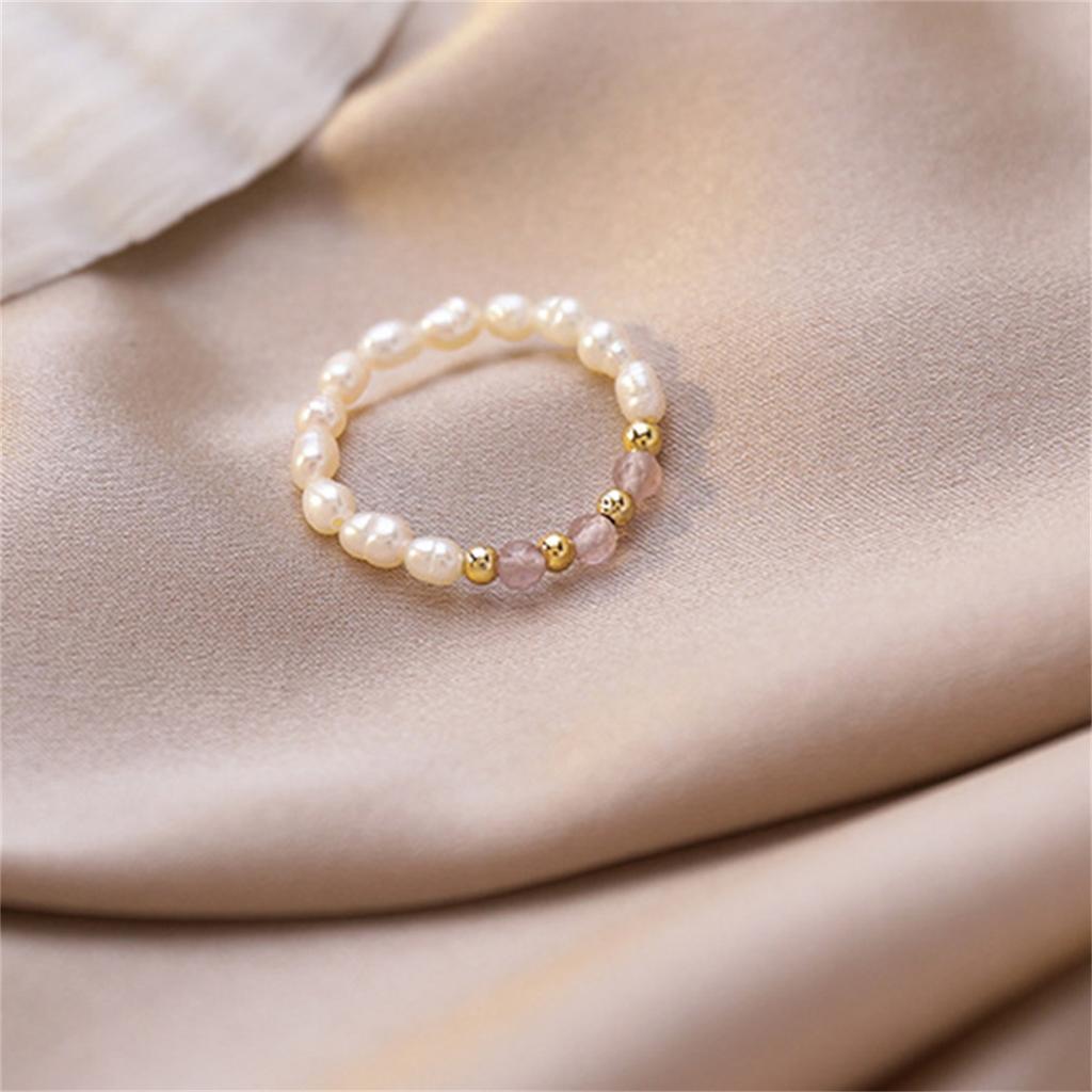 Bohemian Handmade Colorful Crystal Beaded Imitation Pearl Rings Continuous Circle Minimalist Wedding Promise Stacked Finger Ring