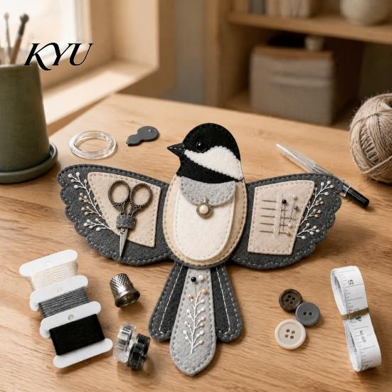 DIY Vogel Näh-Organizer Form Filz-Set, Tragbare Dekorative Basteltasche Handgemachtes Set mit Scherenfach und Nadelkissen, Stickwerkzeuge Zubehör