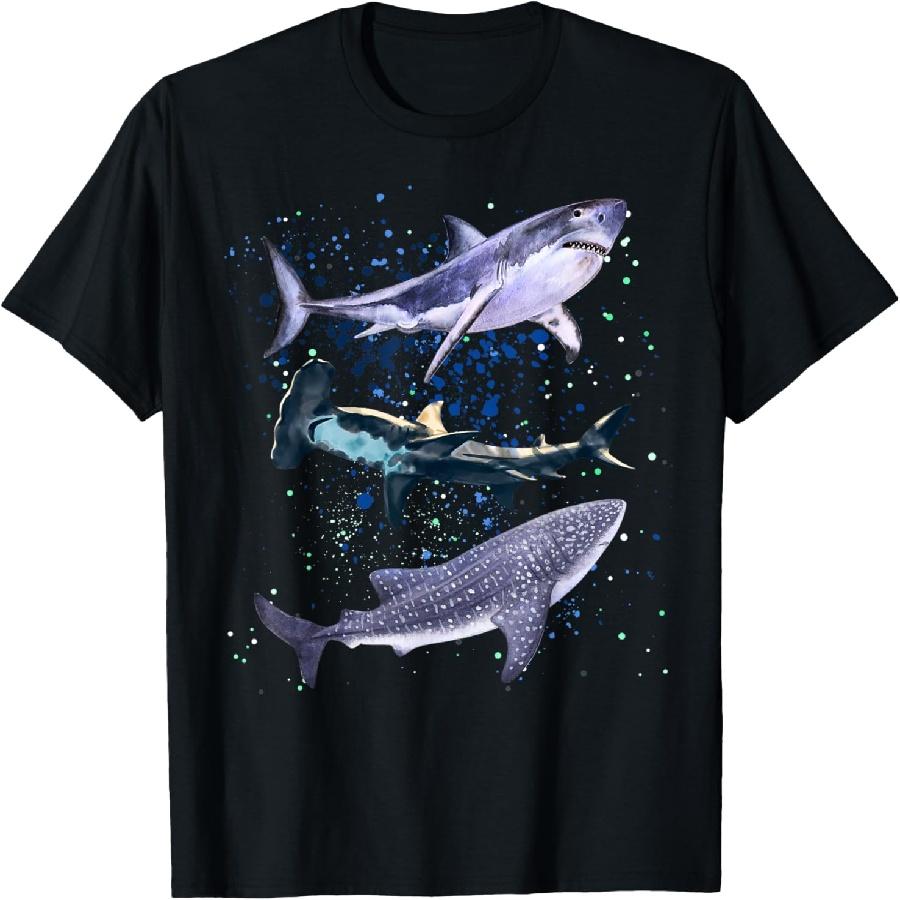 Storvit Hajälskare Havsdjur Akvarium T-shirt