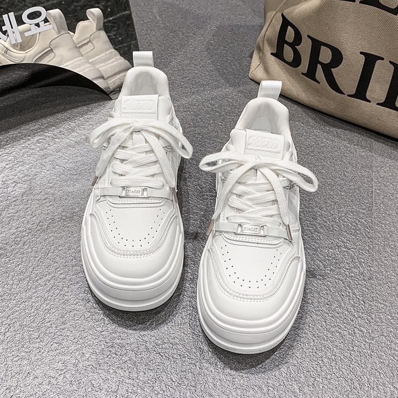 

Повседневная спортивная обувь на платформе для женщин, весенняя новинка, универсальная, на толстой подошве-маффине, с мягкой подошвой, с кожаным верхом, нишевая, студенческая, спортивная и для отдыха 40