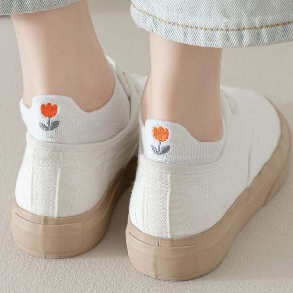 

Bee Embroidered Boat Socks Bowknot Summer Cotton Socks Comfortable White Socks Women Children