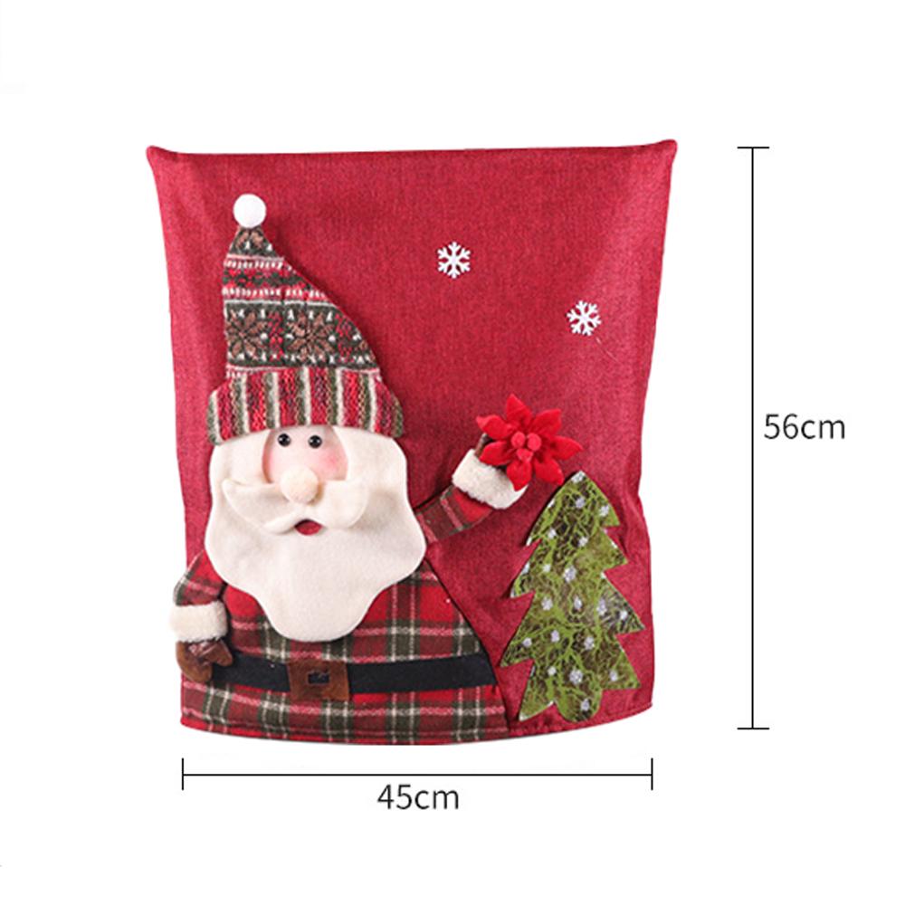 Chair Cover Red Plaid Snowman Santa Chair Back Cover Eco Friendly Linen Chair Backrest Cover Christmas Decoration