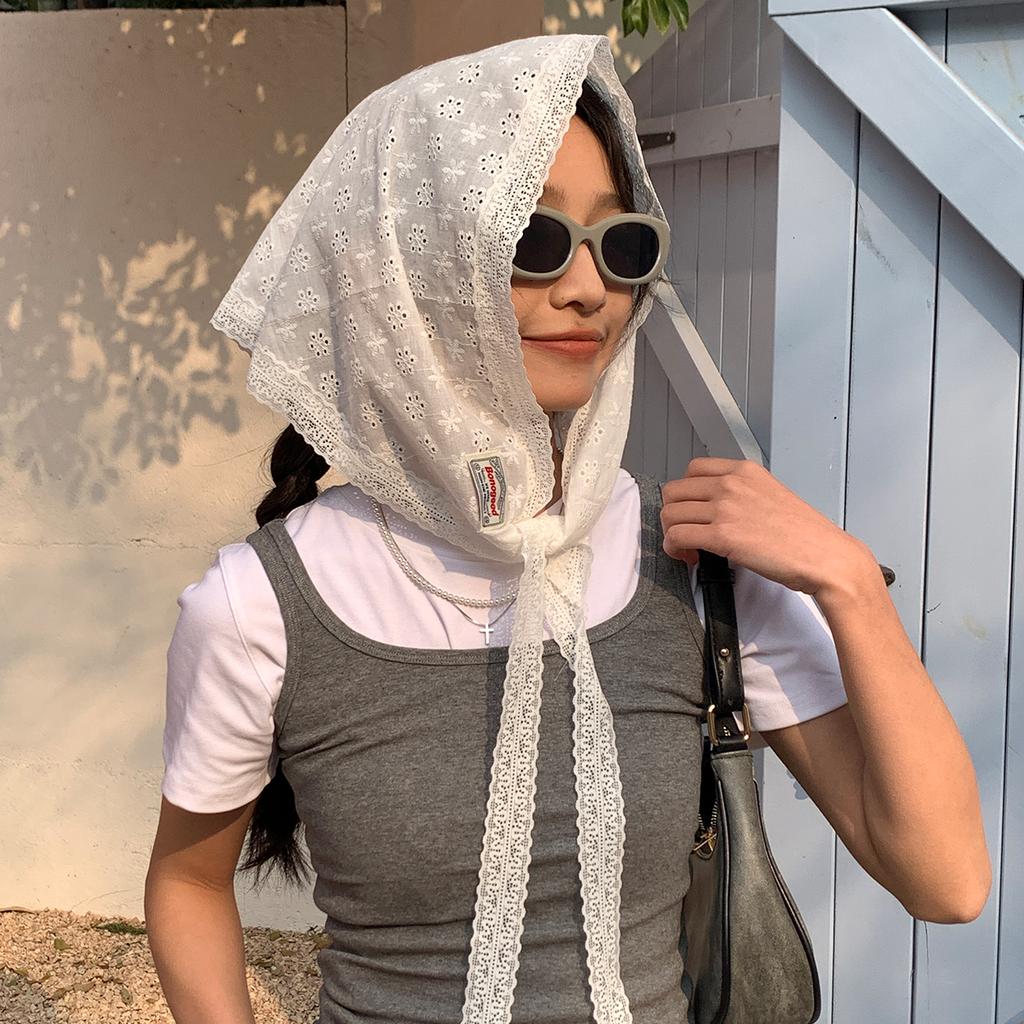 French Lace Triangle Scarf Spring And Summer Foreign Style Decorative Headscarf Headband Tied Bag Streamer Versatile Small Silk Scarf