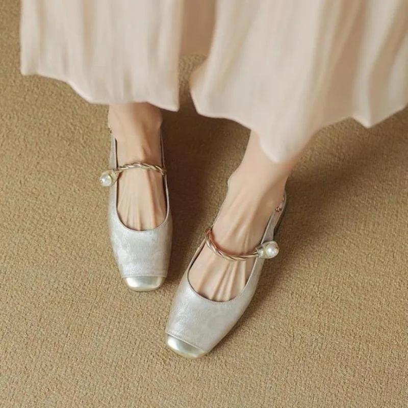 Thick Heel Vintage Buckles Woman Shoes Block Chunky Sandals for Women New Breathable Fashion Summer 2025 Comfortable Shoe