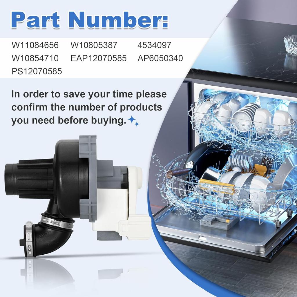 W11084656, W10805387, W10854710 Dishwasher Motor and Pump Assembly, Compatible With kenmore, kitchenAid, whirlpool, amana, ikea Dishwasher Replaces