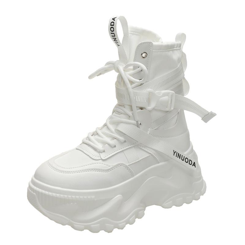 Fashion Women's autumn thick-soled high-top breathable sneakers wedge-heeled motorcycle boots