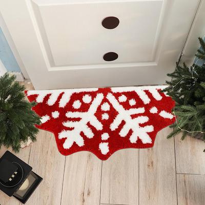 VIKAMA Red Christmas Snowflake Imitation Cashmere Carpet Semi-Circular Bedroom Bathroom Non-Slip Mat Home Decor Welcome Door Mat