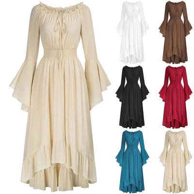 Women's Vintage Solid Color Lace Collar Long Sleeve Dress Cos Dress