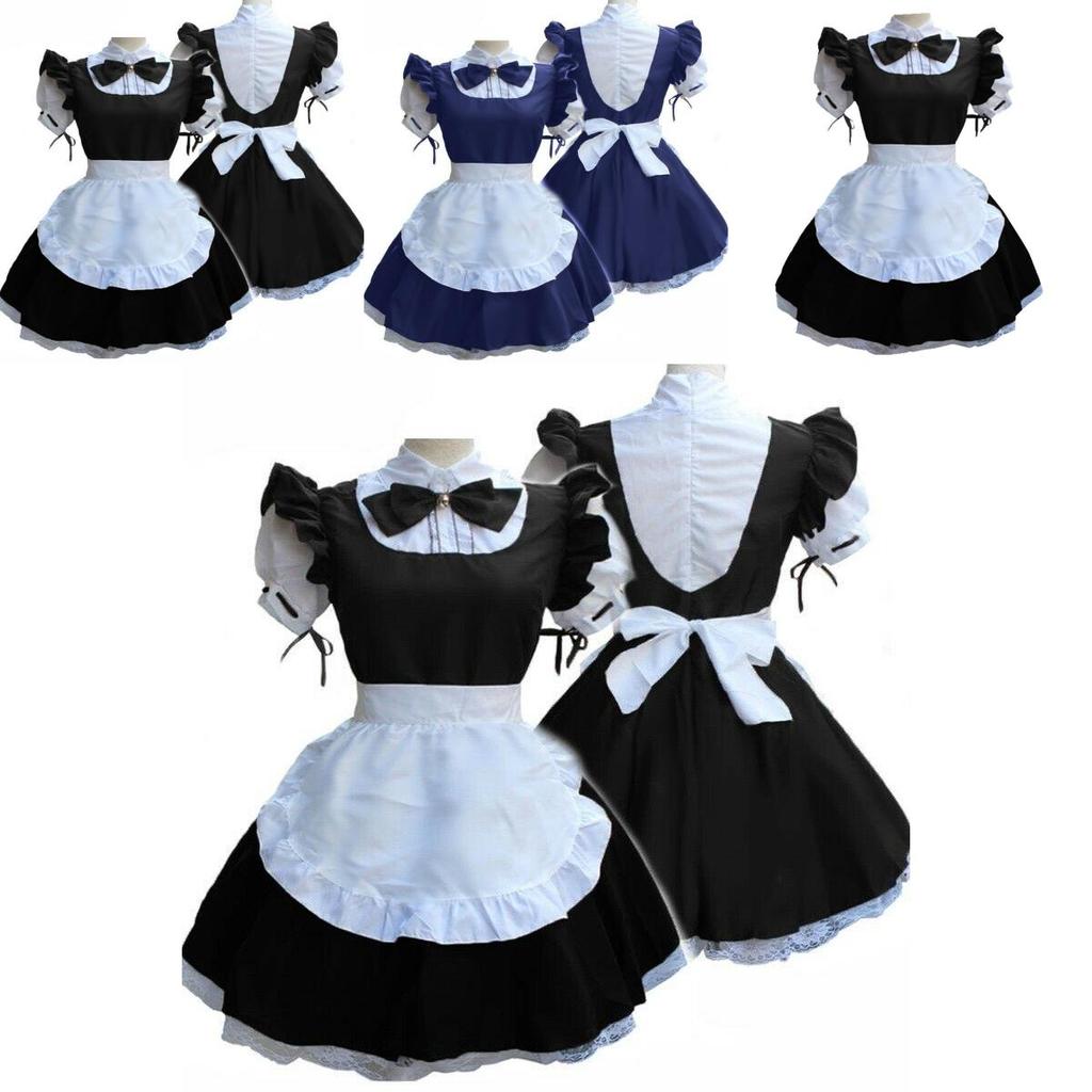 Vestito da cameriera rétro a maniche corte da donna con colletto da bambola carino ed estetica da principessa