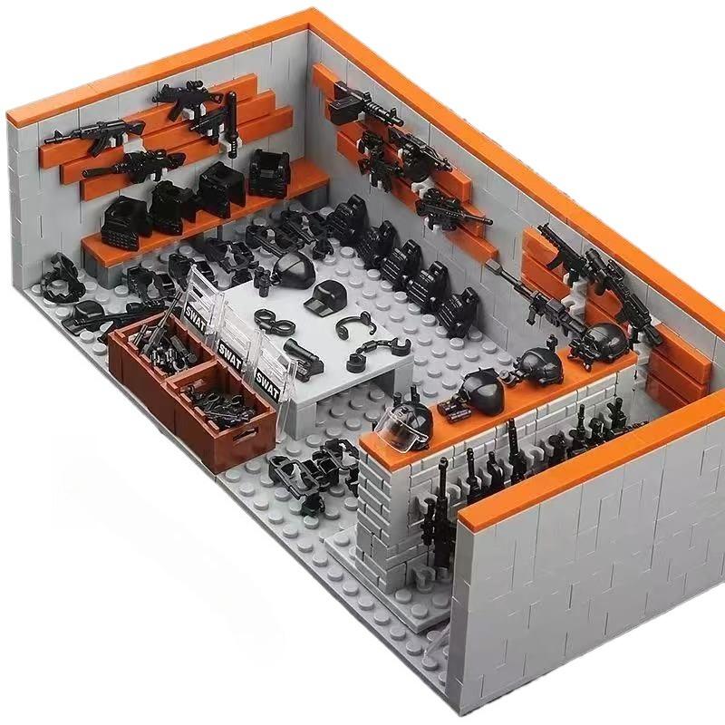 Armory Warehouse Display Rack Military Base Weapons House Armory SWAT Building Block Sets SWAT Brick Boys Kids Toys Gifts