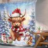 Christmas Highland Cow Shower Curtain Snowman Violin Gift Tree Design Holiday Theme Festive Decor Waterproof Fabric Xmas
