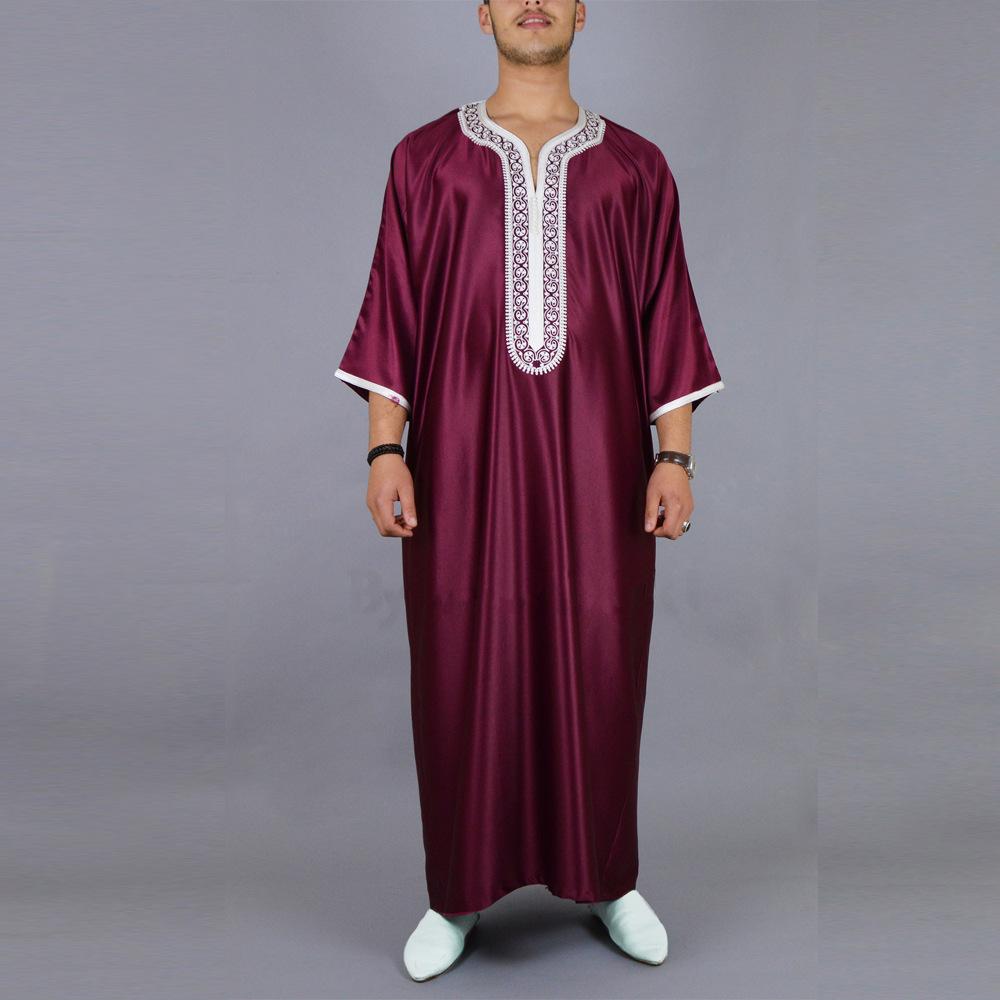 2023 Men's Mid-Length Sleeve Red Embroidered Arabic Robe