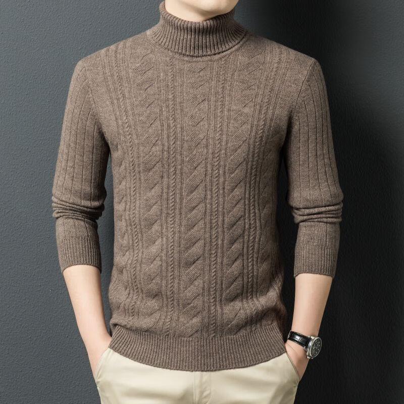 Fengxun Men's 100% Pure Wool Jacquard Turtleneck Sweater