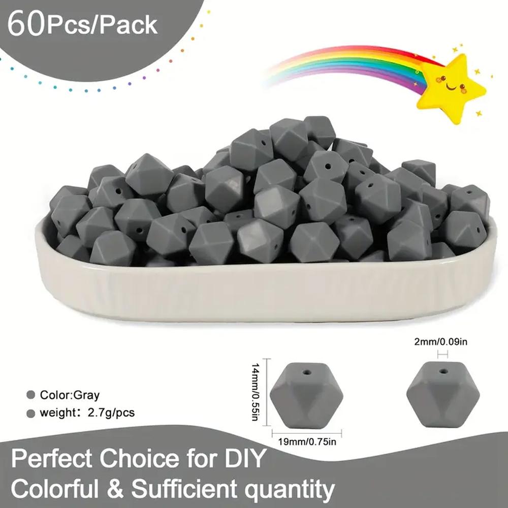 

60PCS hexagonal silicone beads, multiple colors, suitable for bracelets, necklaces, creative party gifts, and gift accessories