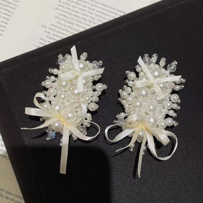 1/2pcs French Ballet Style Imitation Pearl Bow Ribbon Women Hairpin Sweet Simple Elegant Bangs Side Clip Headwear
