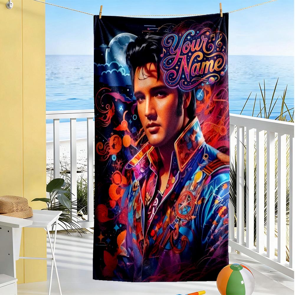 Elvis Presley Customizable Name Beach Towel Super Soft Absorbent Ideal for Travel Outdoor Swim Pool Yoga Surf Camping Hiking Gym Gift Holiday