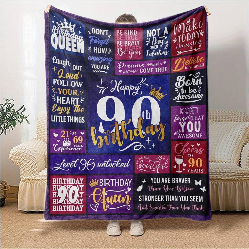90Th Birthday Celebration Cozy Blanket Soft Warm Cozy Great for Sofa Couch Office Bed Picnics Four Seasons Universal Stylish Y27