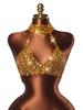 Y2K Sexy Metal Chain Halter Bra for Nightclub Party Halter Body Chain Jewelry Female Silver Rhinestone Top