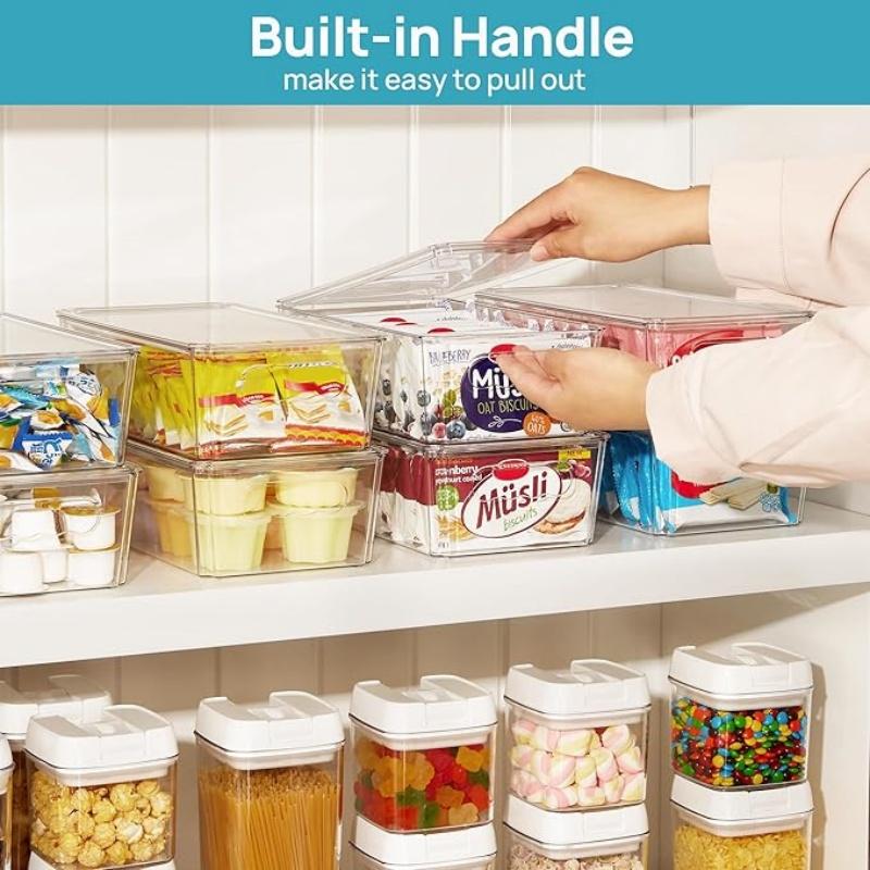 1/2 Stück Kühlschrank Organizer Behälter Stapelbare Lebensmittel Kühlschrank Aufbewahrungsbox mit Deckeln Klarer Kunststoff Lebensmittel Gefrierschrank Vorratskammer Küchenorganizer