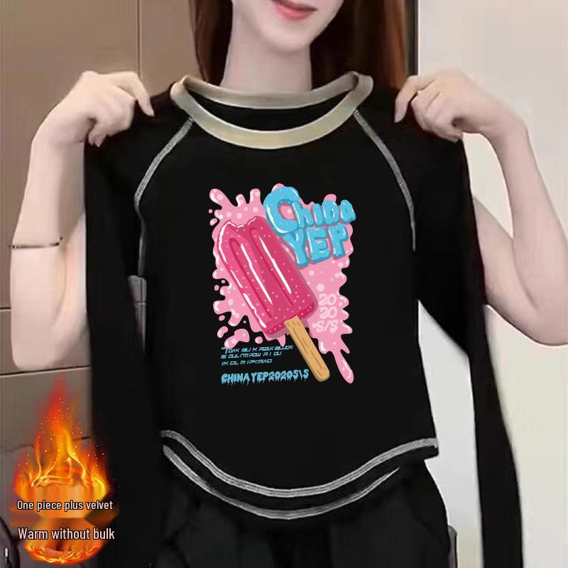 

Women s 2024 Chic Double-Sided Velvet Long-Sleeve T-Shirt - Versatile Autumn/Winter Top XL 125-135 jin