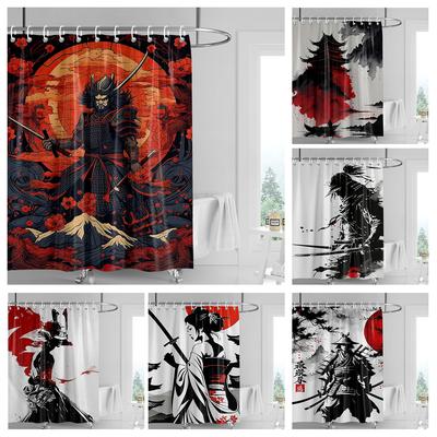 Japanese-style Gogi Retro Character Printed Shower Curtain Fading-resistant Bathroom Partition Curtain for Hotel Home Decoration