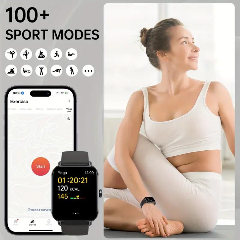 1 PC Smart Watch für Frauen Männer Drahtlose Anruf ( Anrufe annehmen/tätigen ) , 1,8-Zoll-Fitnesstracker mit HD-Bildschirm, 100+ Sporttracker-Uhr mit integriertem Alexa