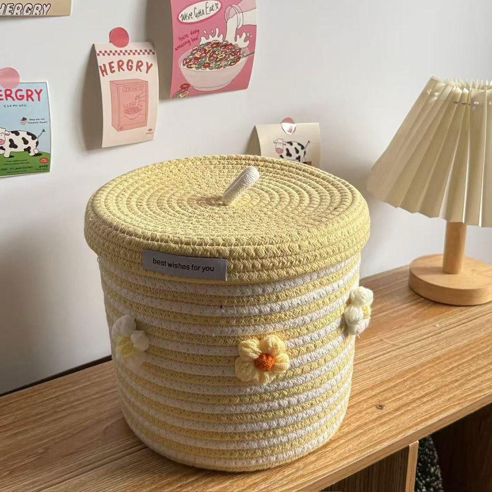 Cotton Tead Woven Storage Basket Red White Organizer Basket Cartoon Covered Basket Women Use