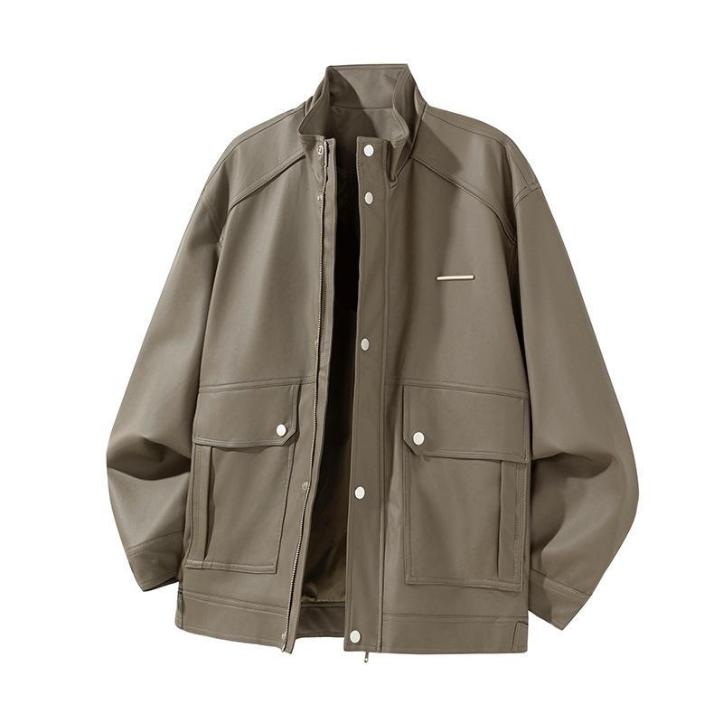 Autumn New Stand Collar Executive Jacket for Men Versatile Simple PU Leather Jacket