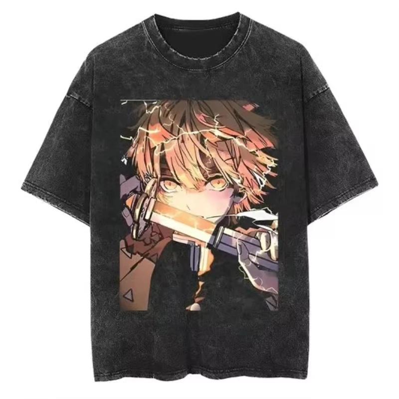 2026 Hot Oversized Demon Slayer T-Shirt Men Women Short Sleeve Tee Anime Print Washed Streetwear Summer Casual Tops Y2k Clothes