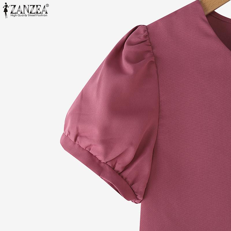 ZANZEA Women Casual Round Neck Solid Color Short Sleeve Blouse